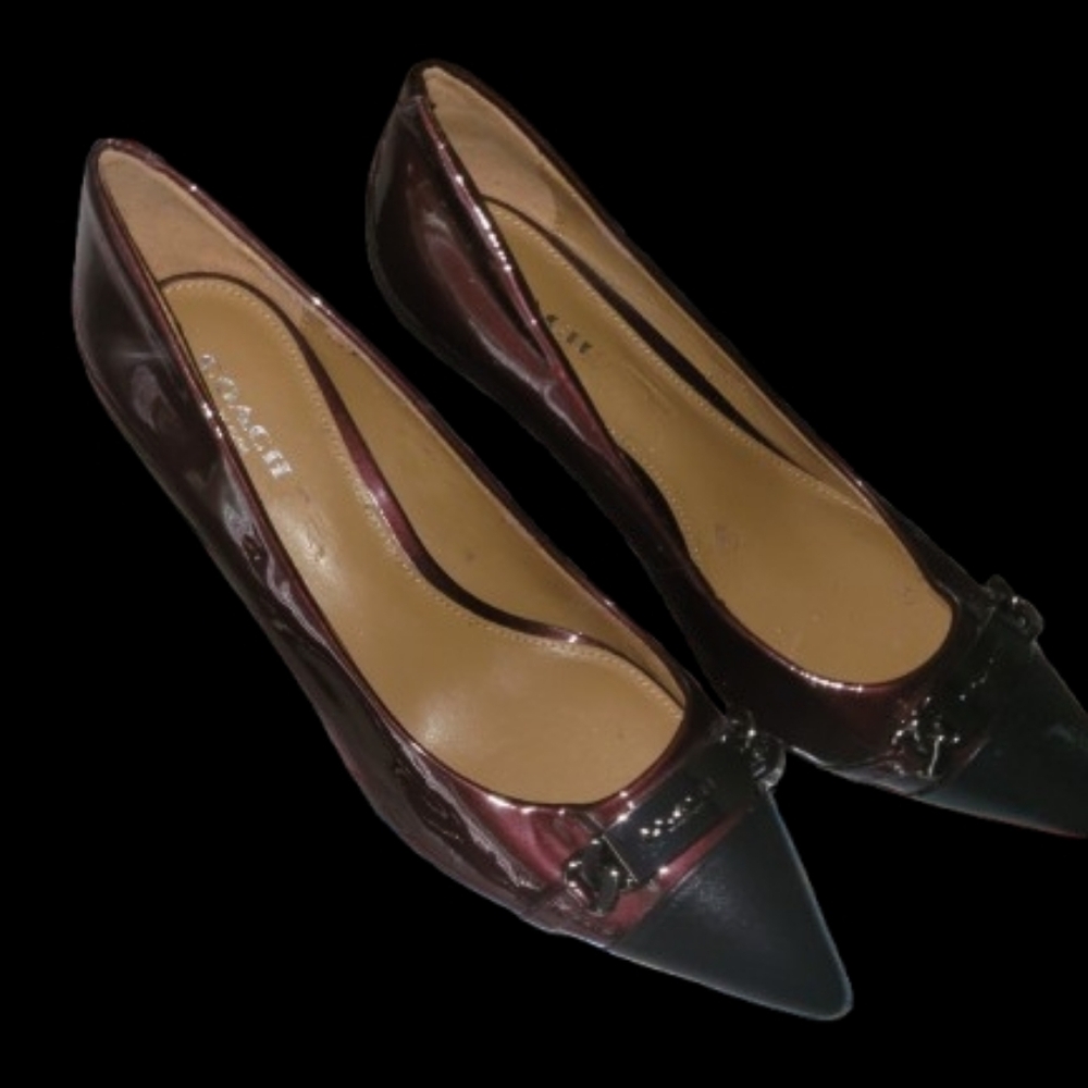 Coach Cranberry and Black Patent Mid-Heel Pumps - Picture 6 of 6